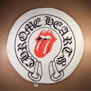 Rolling Stones Tongue Logo Round Rug 29” White Black Red New